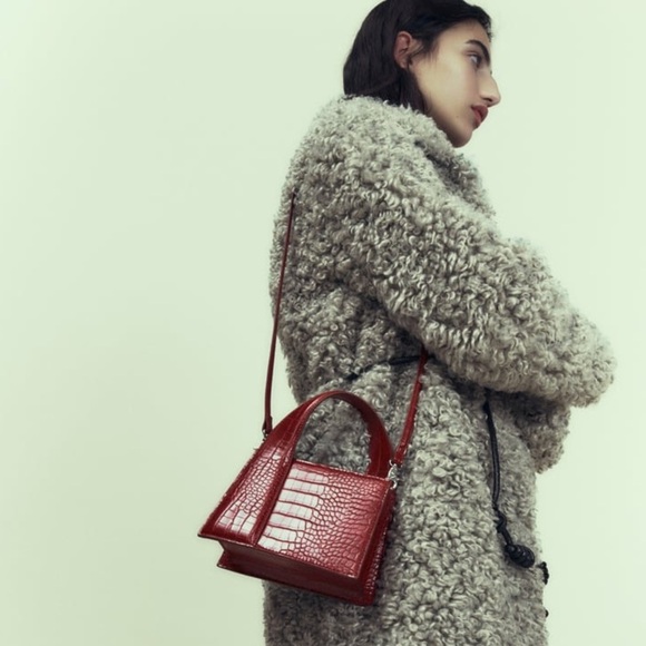 Zara Croc City Bag Small Purse Shoulder Bag Clutch Petite Red Ref 6092/010 - Picture 4 of 13